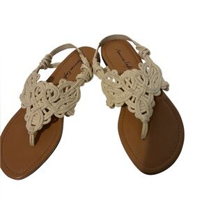 American Eagle Sandals Sz 7.5 Ivory White Braided Rope Thong Macrame Boho 🌴